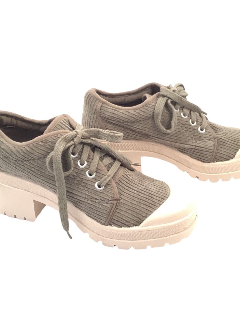 Chunky Cap Toe Lace-up Creepers Lug Sole Deadstock Green Corduroy